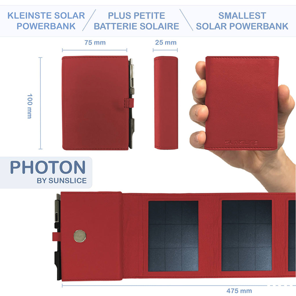 SunSlice PHOTON – Ultrakompakte 4W Solar-Powerbank mit 4.000 mAh Akku Red