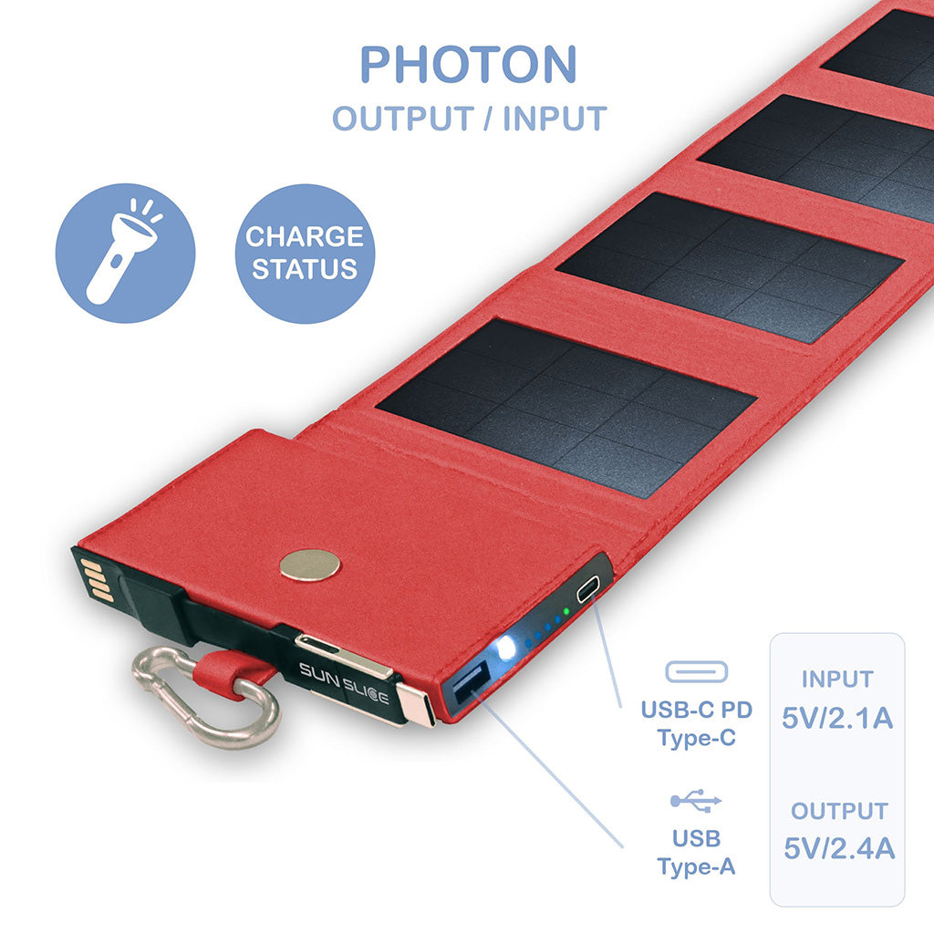 SunSlice PHOTON – Ultrakompakte 4W Solar-Powerbank mit 4.000 mAh Akku Red