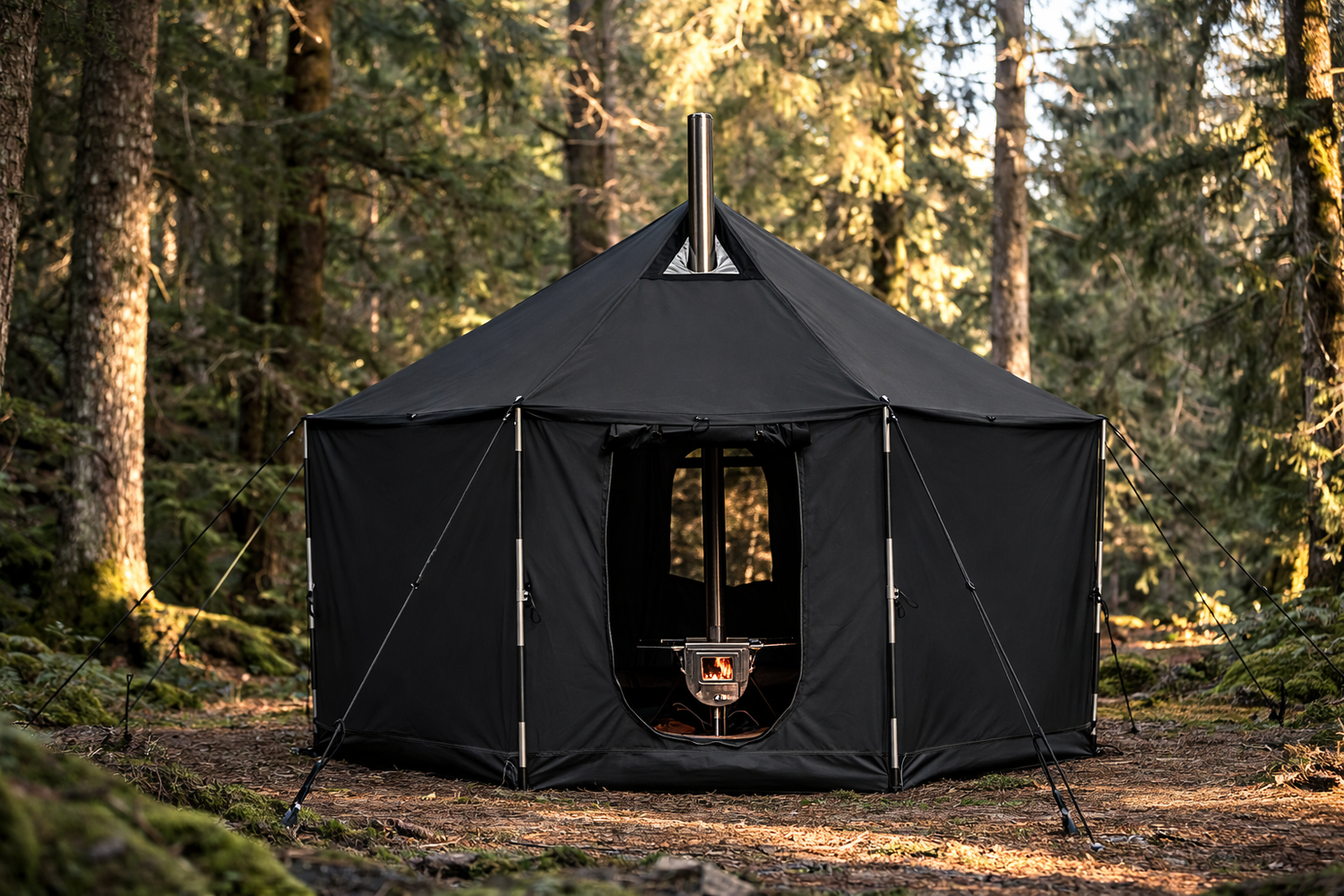 W23© Zelt 004 – Kompakte Jurte aus robustem Baumwollmischgewebe Black