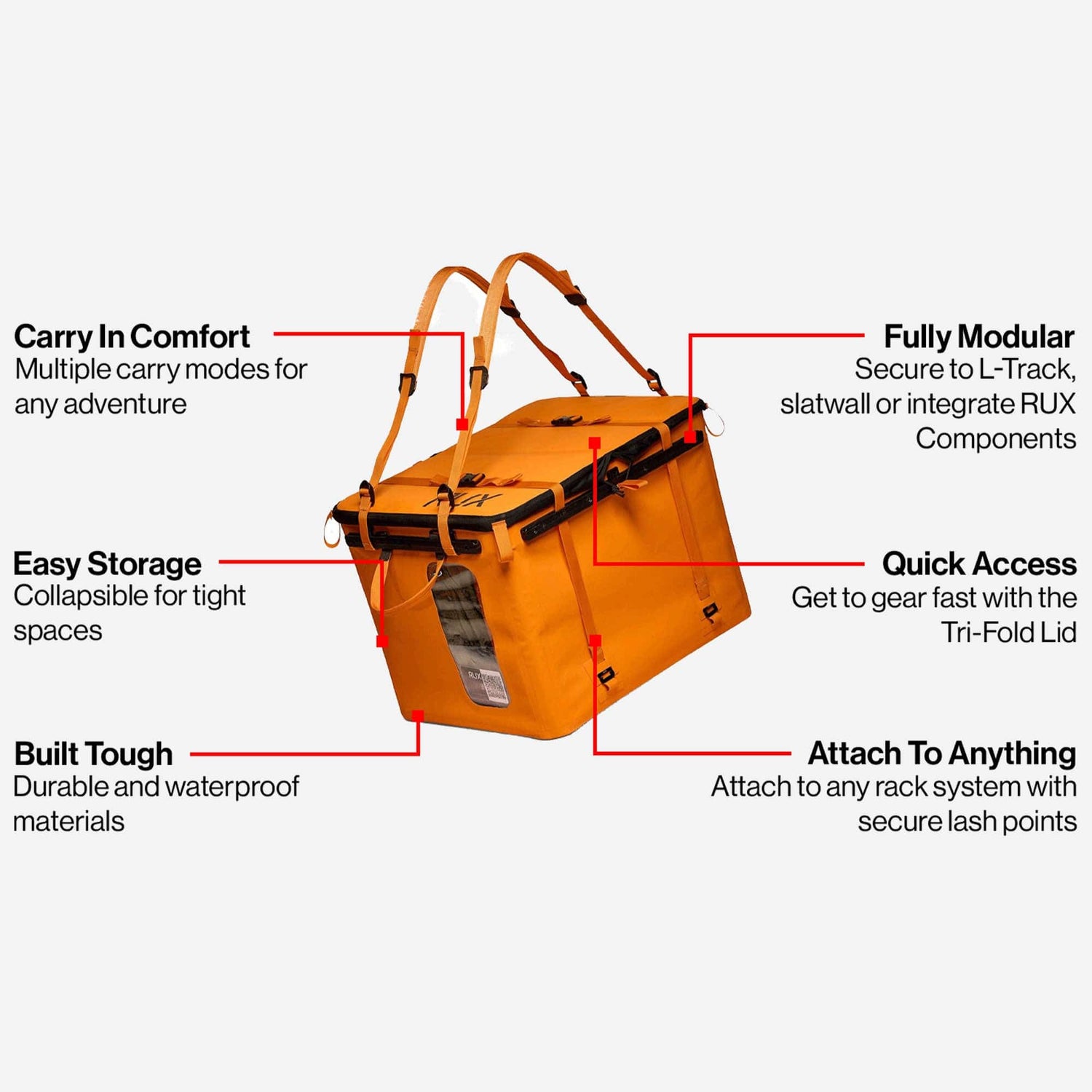 RUX 70L faltbare, wetterfeste 70-Liter-Transportbox (Tri-Fold) Orange